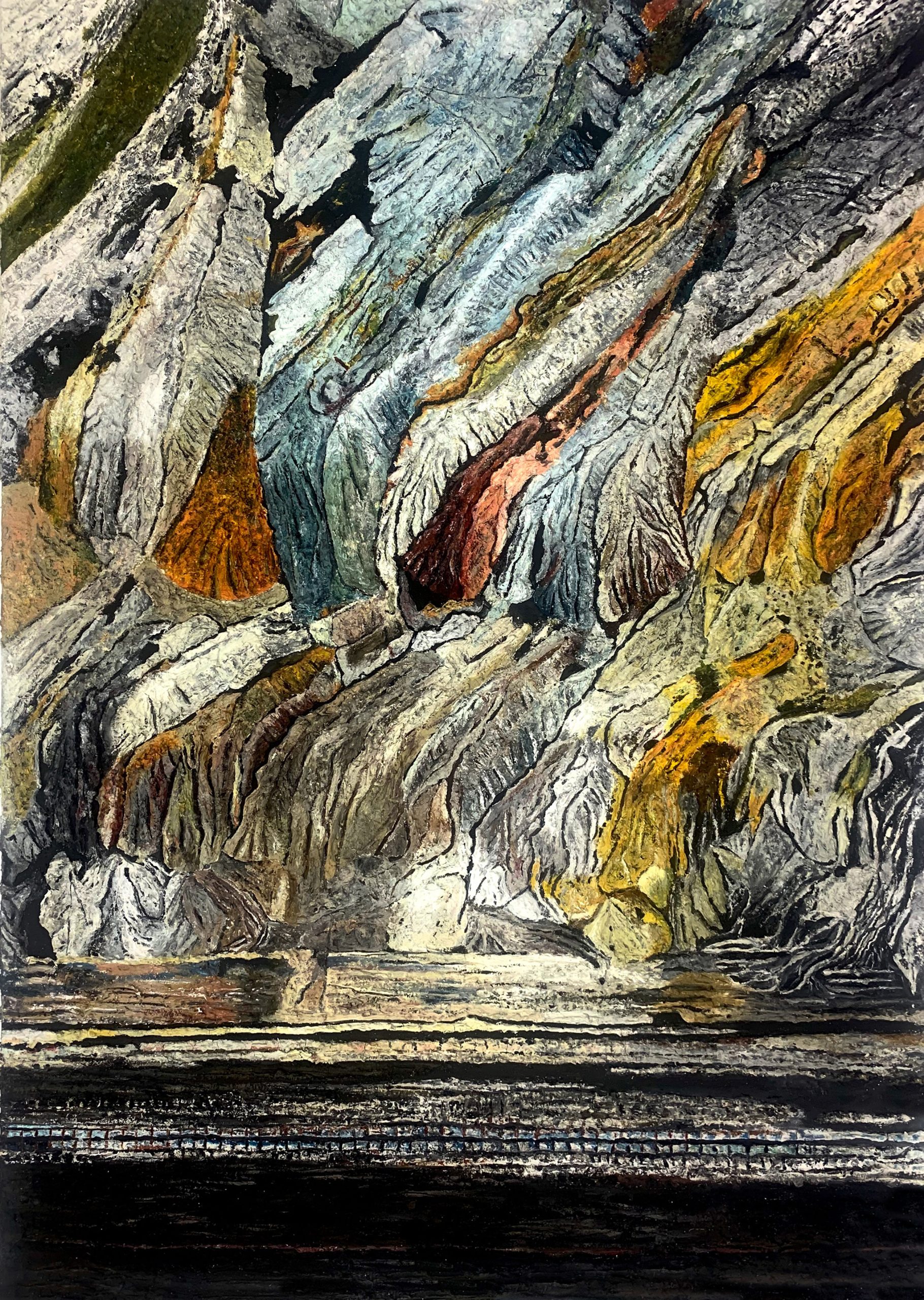 Tamara Haddad, Lignite, 2020, Oil, Lime, Sand on canvas, 100x70cm